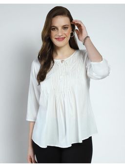 Monte Carlo - Womens Self Design Round Neck Top - White