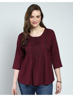 Monte Carlo - Womens Self Design Round Neck Top - Wine