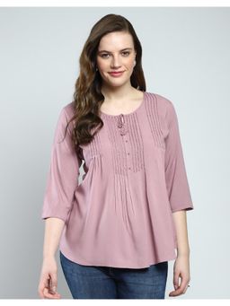 Monte Carlo - Womens Self Design Round Neck Top - Pink