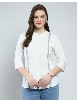 Monte Carlo - Womens Embroided Round Neck Tunic Top - White
