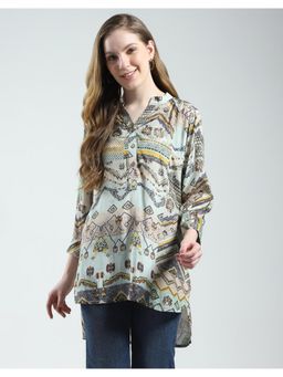 Monte Carlo - Womens Printed Band Neck Tunic Top - Multi-Color