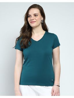 Monte Carlo - Womens Solid V Neck T-shirt - Teal