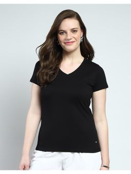 Monte Carlo - Womens Solid V Neck T-shirt - Black