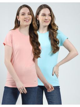Monte Carlo - Womens Solid Round Neck T-shirt Set - Blue (Pack of 2)