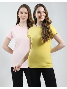 Monte Carlo - Womens Solid Round Neck T-shirt Set - Mustard (Pack of 2)