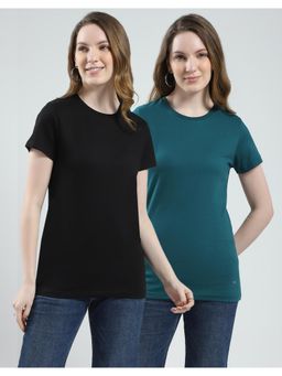 Monte Carlo - Womens Solid Round Neck T-shirt Set - Blue (Pack of 2)