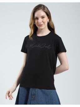 Monte Carlo - Womens Solid Round Neck T-shirt - Black