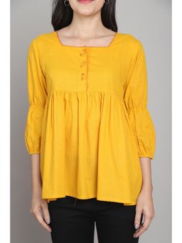 Rajnandini - Womens Yellow Pure Cotton Solid Short Tunic Top - Yellow