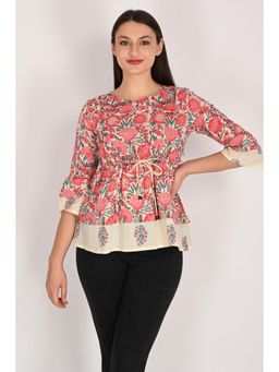 Rajnandini - Womens Pure Cotton Jaipuri Printed Short Tunic Top - Multi-Color