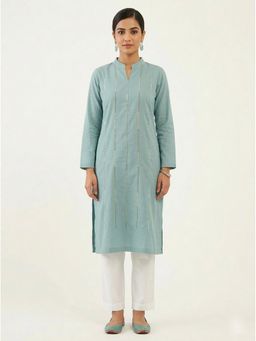 Bcz Style - Women Blue Cotton Embroidered Straight Kurta
