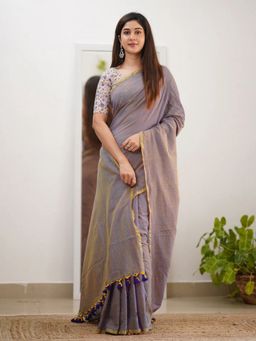 Trendmalls - Purple Saree with Unstitched Blouse