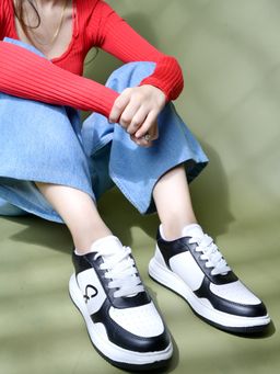 Shoetopia - Smart Casual Trendy Black Sneakers for Women