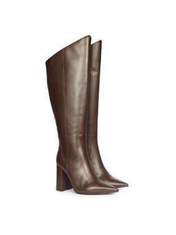 Saint G - Women Brown Leather Block Heel Long Casual Boots