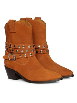 Saint G - Women Tan Leather Buckle Casual Boots