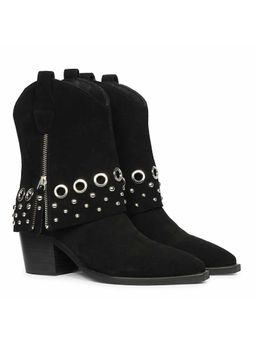 Saint G - Women Studded Fold Over Black Leather Casual Boots