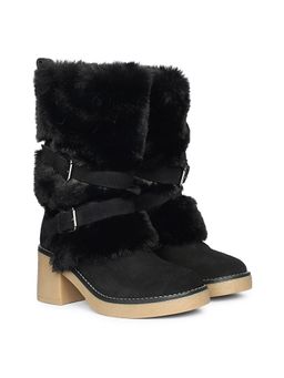 Saint G - Women Black Suede Leather Buckle Boots
