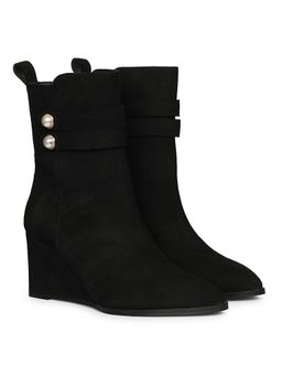 Saint G - Women Black Leather Wedges Casual Boots