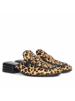 Saint G - Women Leo Print Beige Leather Mules Heels