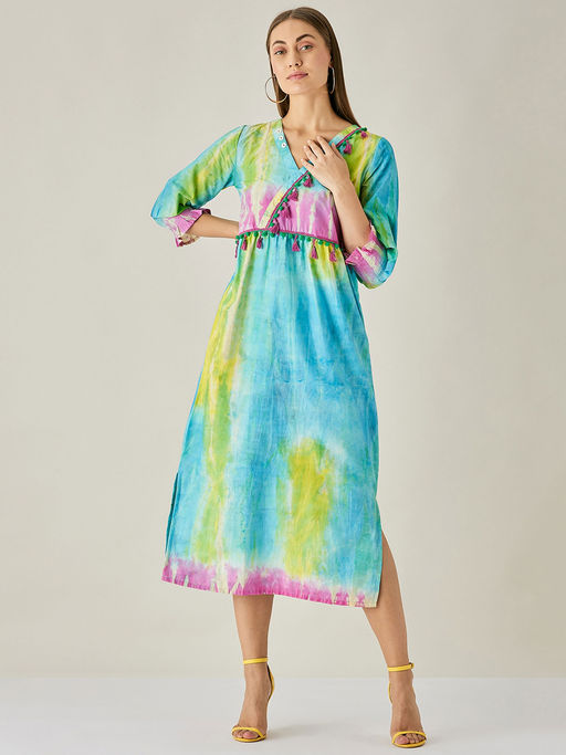 tie dye a line dress Women Sky Blue Tie and Dye A-Line Midi Dress (W1282) Maaesa Clothing