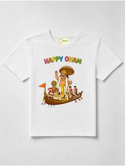 MALKIAT - White Onam Printed Pure Cotton T-Shirt