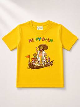 MALKIAT - Yellow Onam Printed Pure Cotton T-Shirt