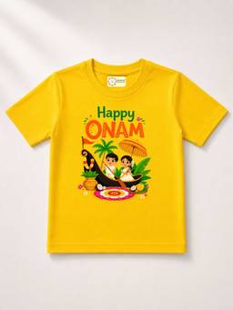 MALKIAT - Yellow Onam Printed Pure Cotton T-Shirt