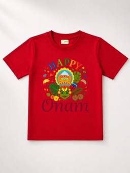 MALKIAT - Red Onam Printed Pure Cotton T-Shirt