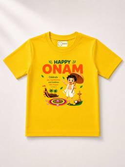MALKIAT - Yellow Onam Printed Pure Cotton T-Shirt
