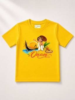 MALKIAT - Yellow Onam Printed Pure Cotton T-Shirt