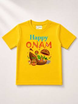 MALKIAT - Yellow Onam Printed Pure Cotton T-Shirt