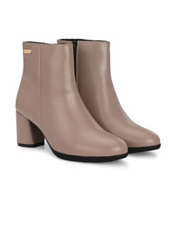 Delize - Women Beige Synthetic Round Toe High Top Chelsea Boots