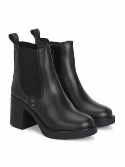 Delize - Women Black Synthetic Round Toe High Top Chelsea Boots