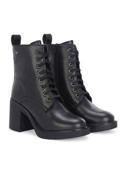 Delize - Women Black Synthetic Round Toe High Top Casual Boots