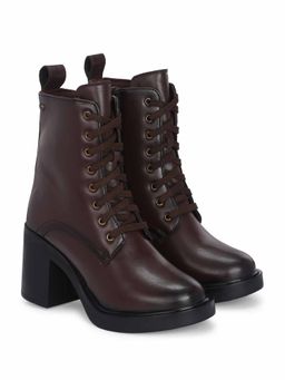 Delize - Women Brown Synthetic Round Toe High Top Casual Boots
