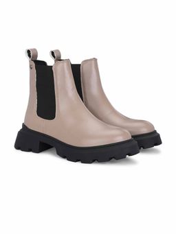 Delize - Women Mauve Synthetic Round Toe High Top Chelsea Boots
