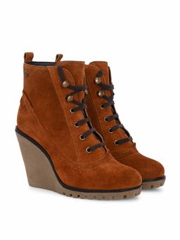 Delize - Women Tan Suede Round Toe High Top Casual Boots