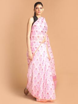 Indethnic - Lavender Floral Super Net Saree with Unstitched Blouse