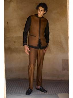 dash and dot - Brown Border Embroidered Bandi Jacket