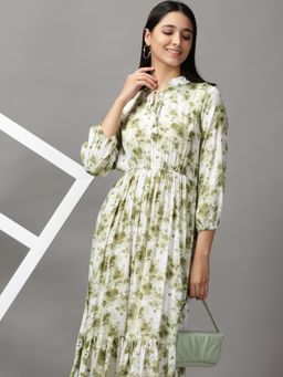 SHOWOFF - Womens Keyhole Neck Maxi White Floral Dress