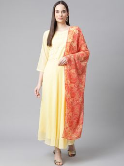 Jompers - Women Yellow Embroidered Regular Sequinned Kurta with Trousers and Dupatta (Set of 3)