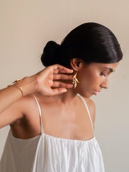 Dhwani Bansal - Classic Haya Earrings In Gold Plated Textured Brass & Gold Dipped Baroque Pearls