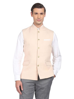 AD By Arvind - Men Peach Textured Tailored Regular Fit Nehru Jacket