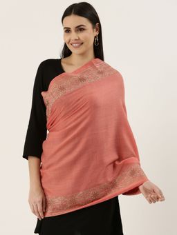 Pashmoda - Women Pink Crystal Embellished Embroidered Stole