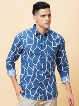 Being Human - Men Denim Blue Printed Shirt