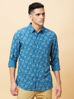 Being Human - Men Azure Blue Printed Shirt