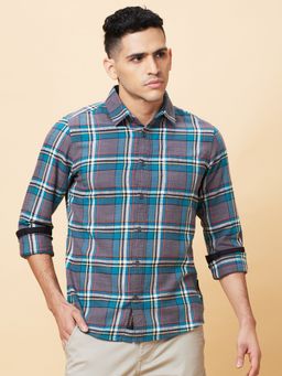 Being Human - Men Grey and Deep Teal Checks Shirt