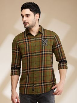 Being Human - Men Olive and Beige Checks Shirt