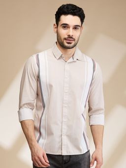 Being Human - Men Beige and White Stripes Shirt