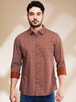 Being Human - Men Leather Brown Printed Shirt
