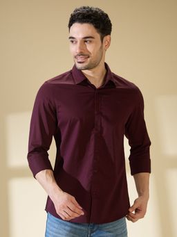 Being Human - Wine Slim Fit Regular Collar Men's Shirt by Being Human Clothing